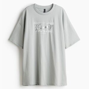 Divided by H&M Oversized Motif-detail T-shirt Light Turquoise Size L